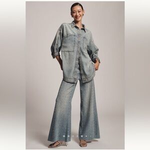 Anthropologie Adi Mid-Rise Studded Flare Jeans